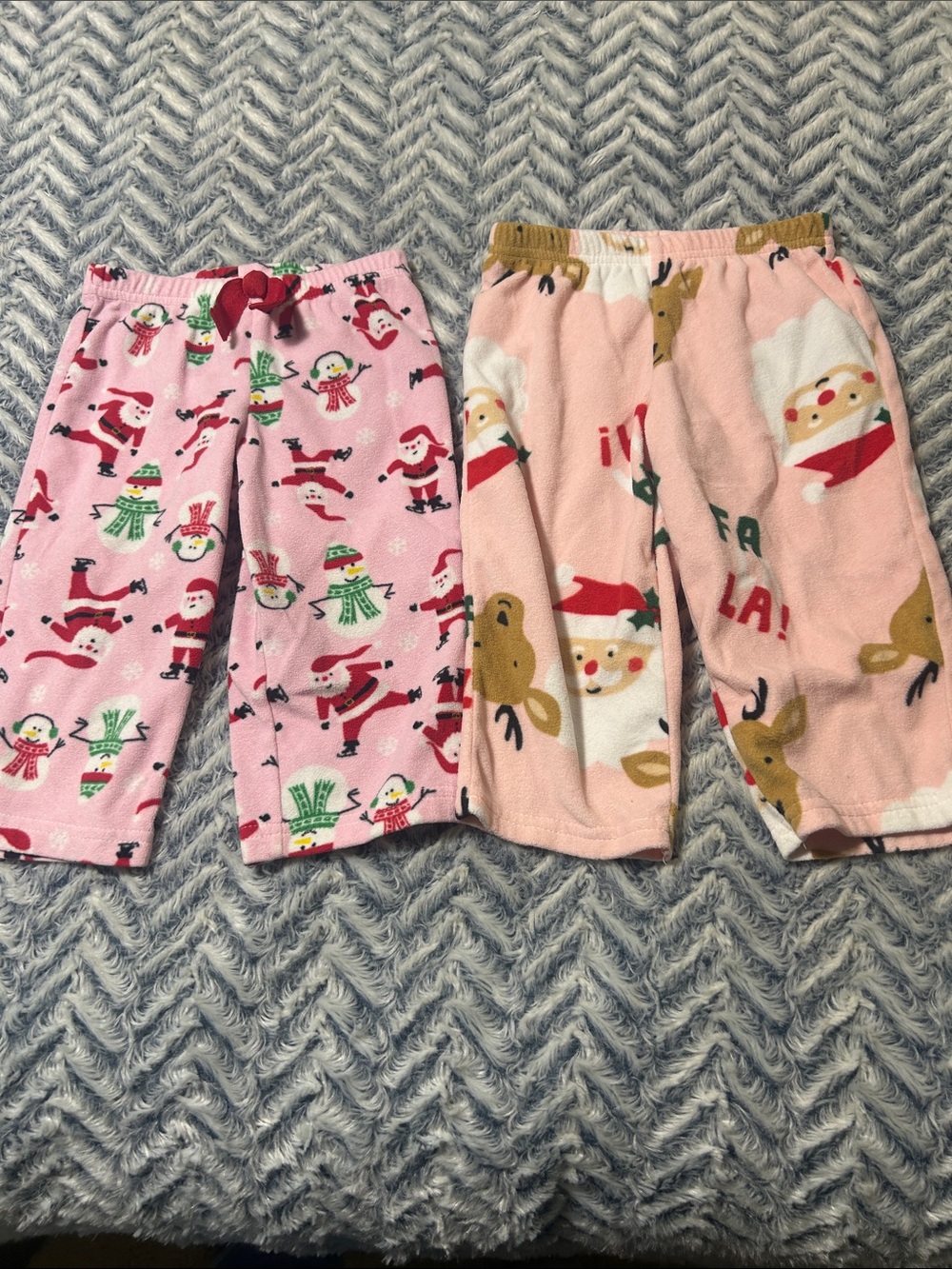 Kids Pink Christmas Holiday Fleece Pajama Pants - 2 Pair